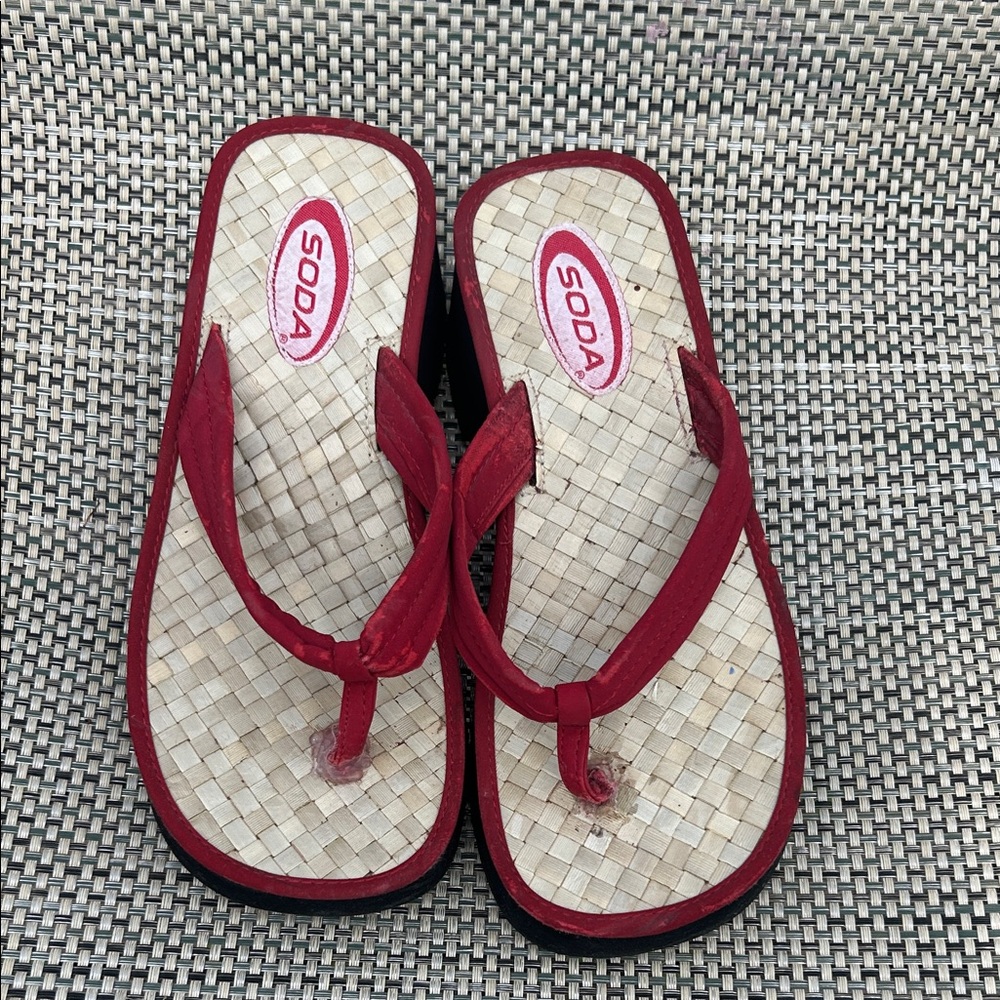 SODA Red Woven Footbed Flip Flops
